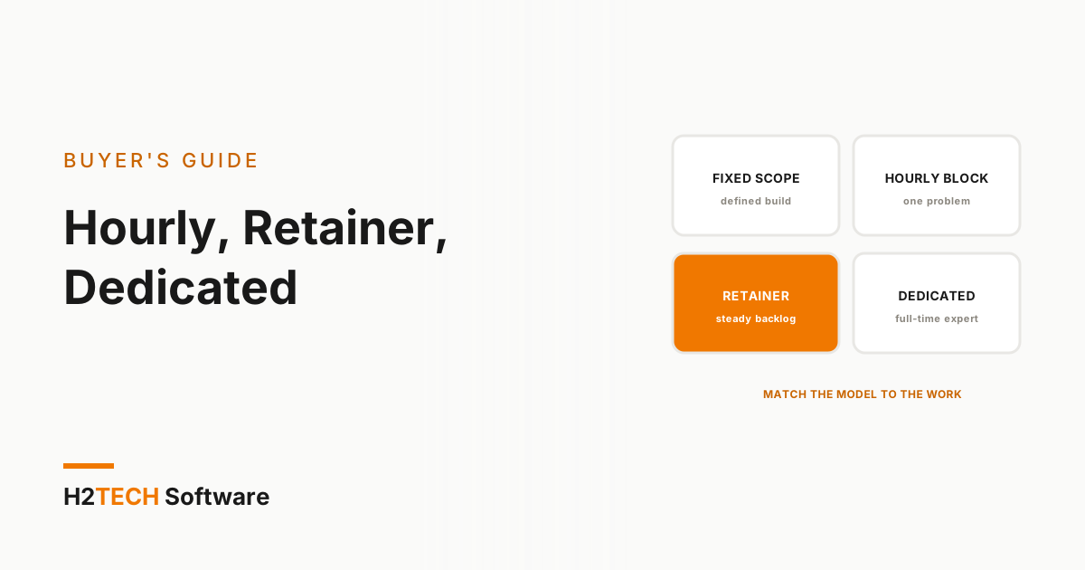 Diagram comparing fixed scope, hourly, retainer and dedicated Salesforce engagement models